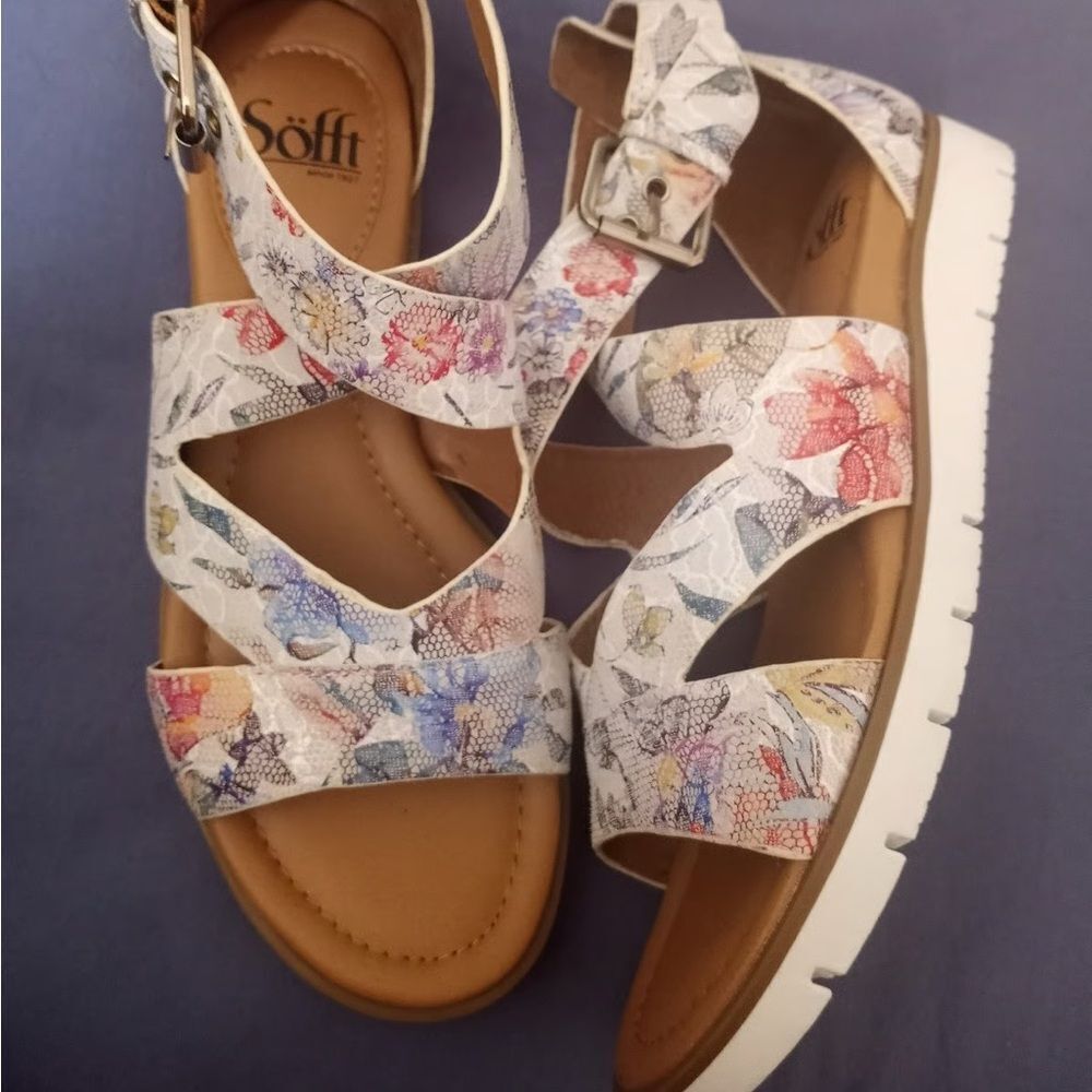 Sofft Mirabelle Floral Lace Print Leather Sport Platform Sandals Womens Sz 11M 🩷
